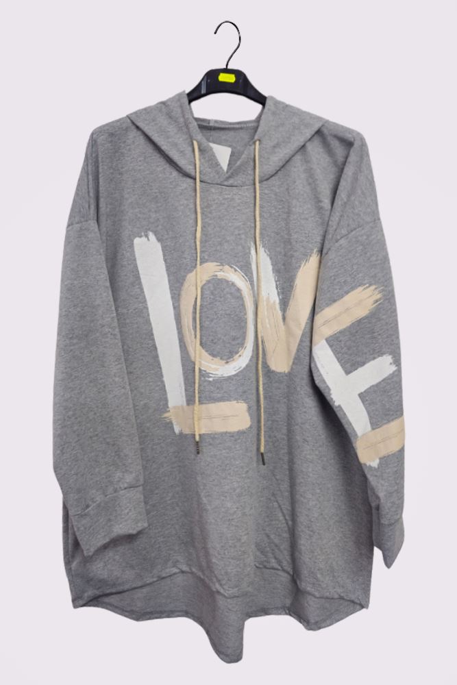 Love Graphic Hoodstring Hooded Top