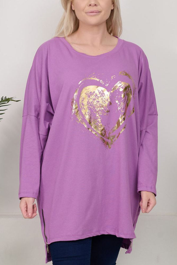 Heart Foil Print Oversized Top