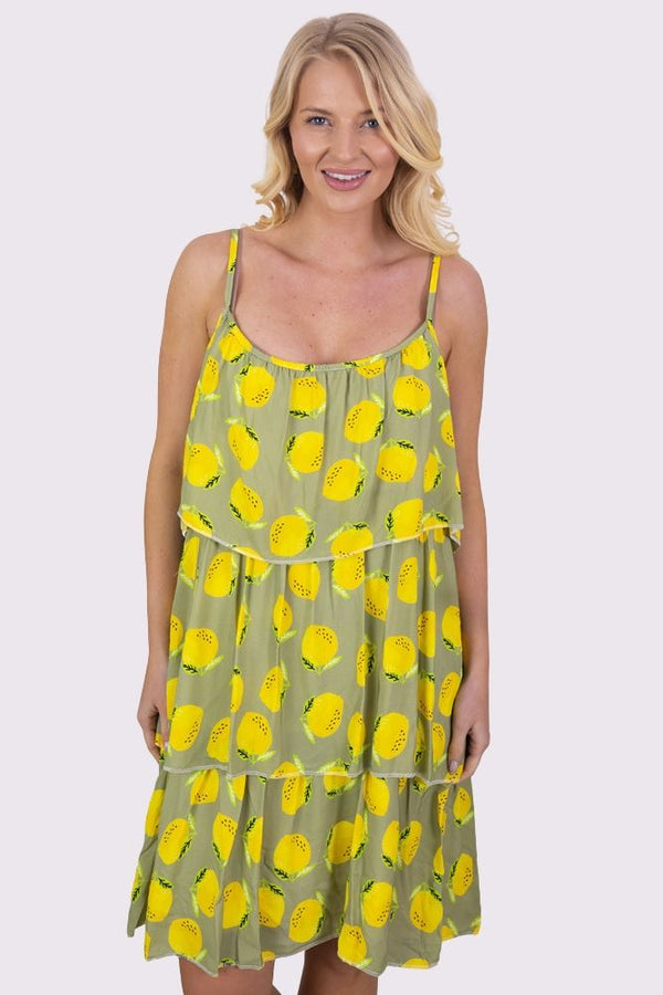 Lemon Print Flounced Dress