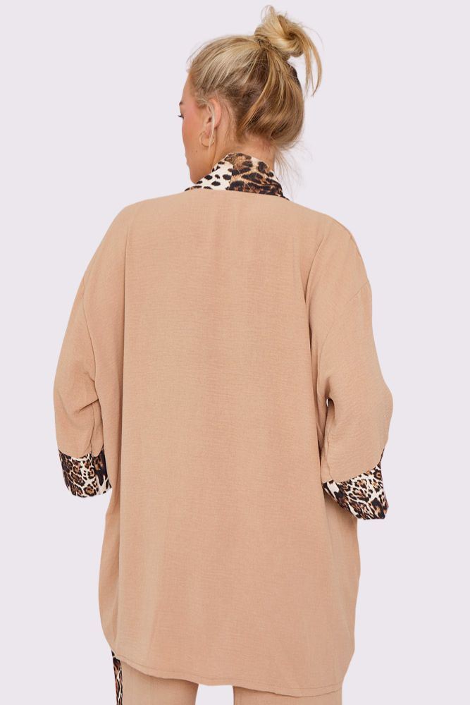 Leopard Print Open Front Pockets Cardigan