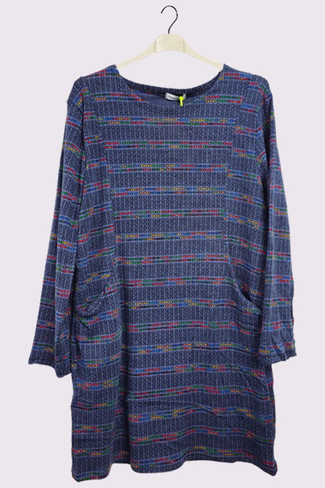 Multicoloured Stripes Front Pockets Long Sleeve Top