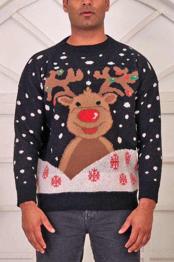 Reindeer Pattern Xmas Ribbed Tunic Jumper