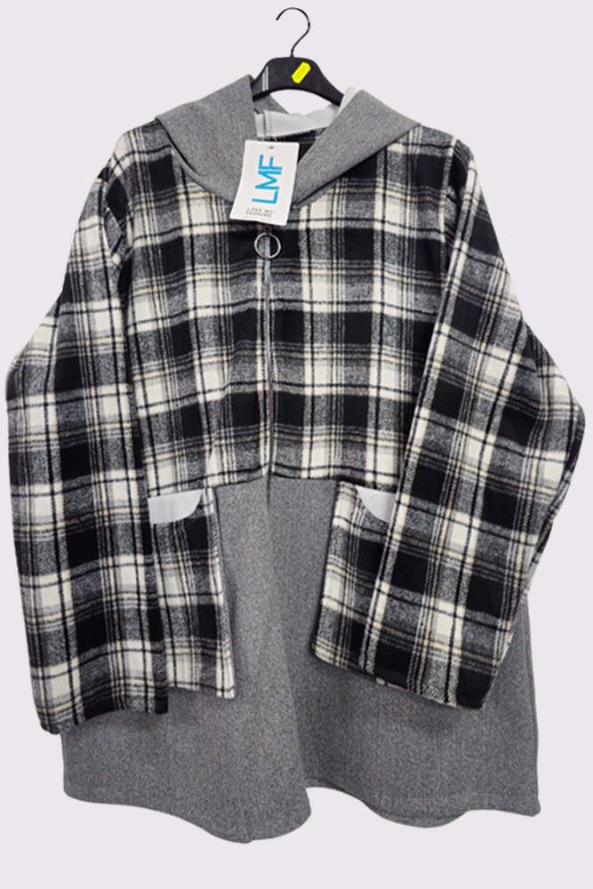 Plaid Pattern Pockets Hooded Jacket