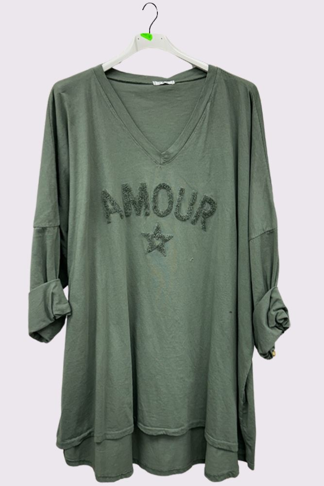 Star Applique Pattern High Low Hem Cotton Top