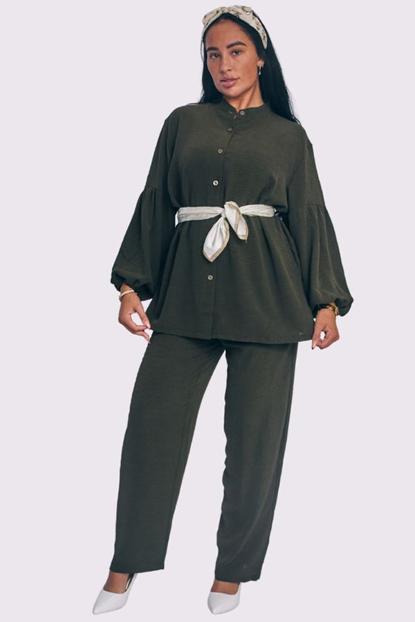 Plain Button Up Elasticated Waist Co-Ord Set