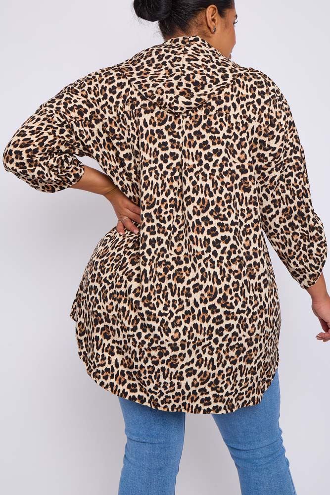 Zebra Print Pockets Drawstring Hoodie Shirt