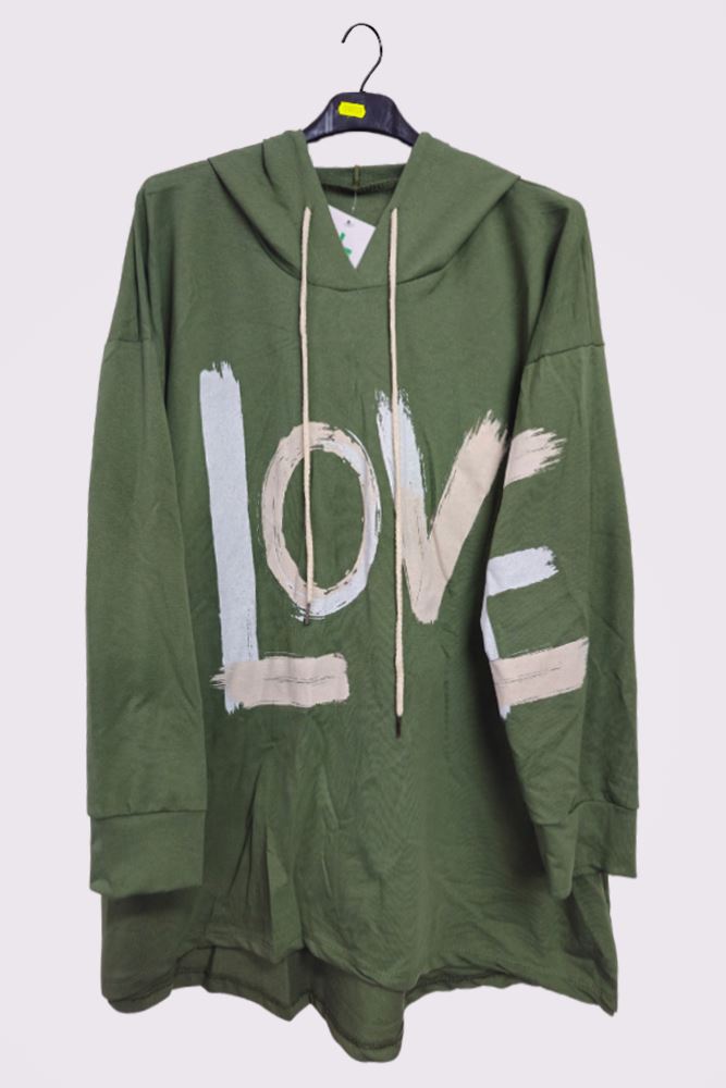 Love Graphic Hoodstring Hooded Top