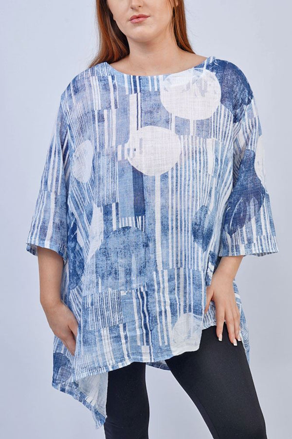 Textured Print Hanky Hem Cotton Top