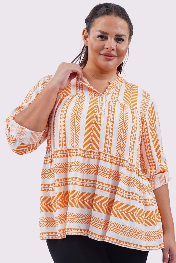 Geometric Print Collar Button Up Top