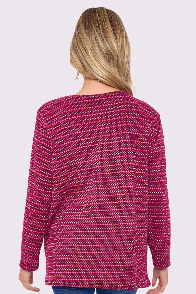 Multi Stripe Pattern Knitted Round Neck Necklace Jumper