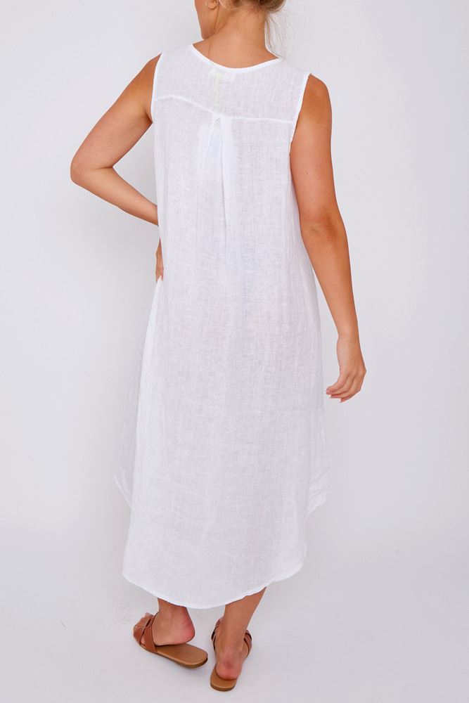 Plain Side Slit Linen Dress