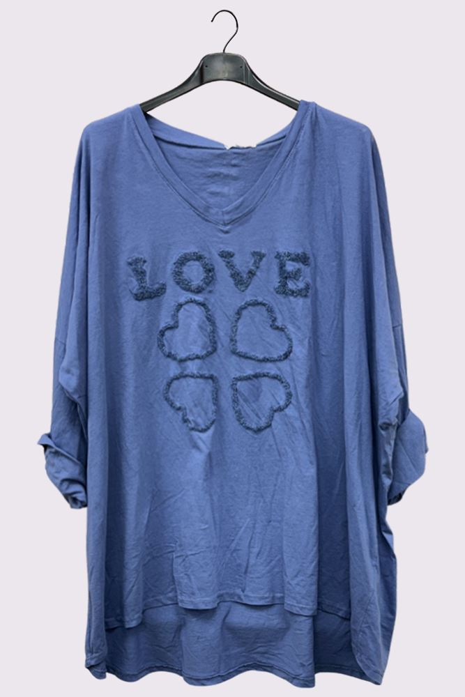 Love Heart Applique Pattern High Low Hem Top