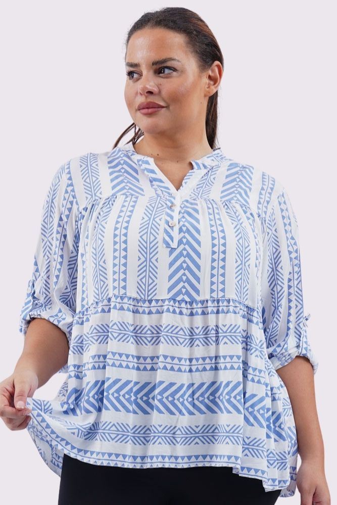 Geometric Print Collar Button Up Top