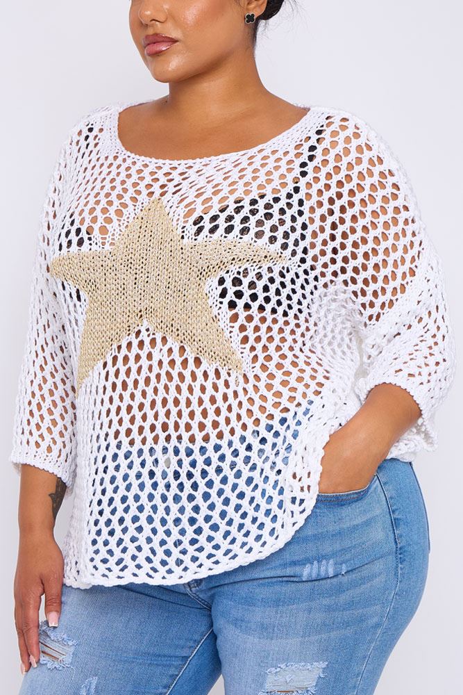 Crochet Star Pattern Mesh Cotton Top