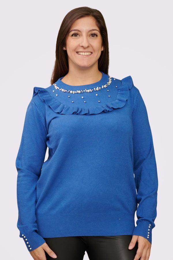 Plain Beaded Ruffle Knitted Tunic Top