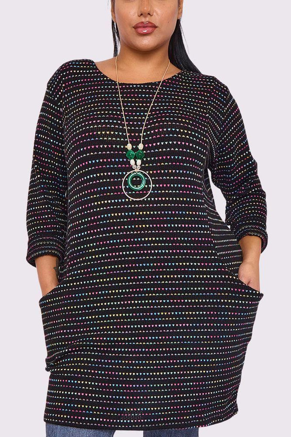 Multicoloured Stripes Front Pockets Necklace Dress