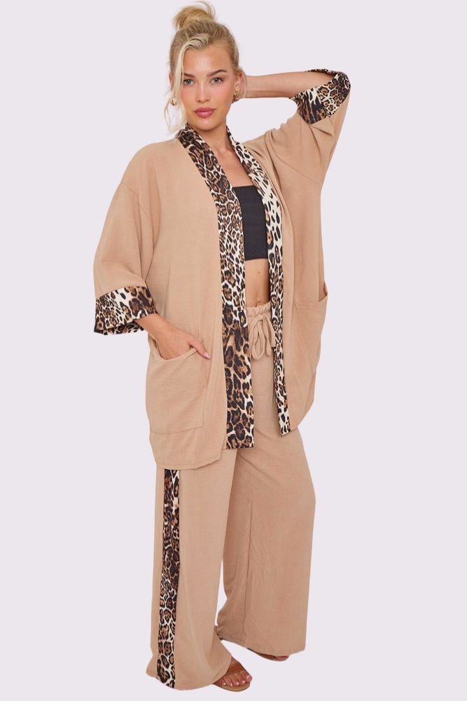 Leopard Print Open Front Pockets Cardigan