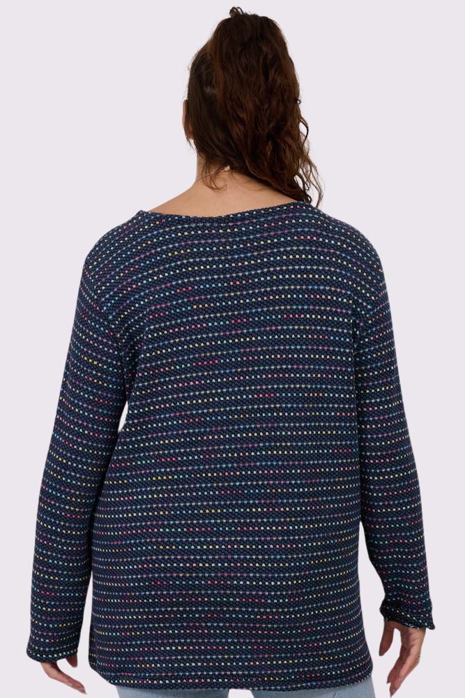 Multi Stripe Pattern Knitted Round Neck Necklace Jumper