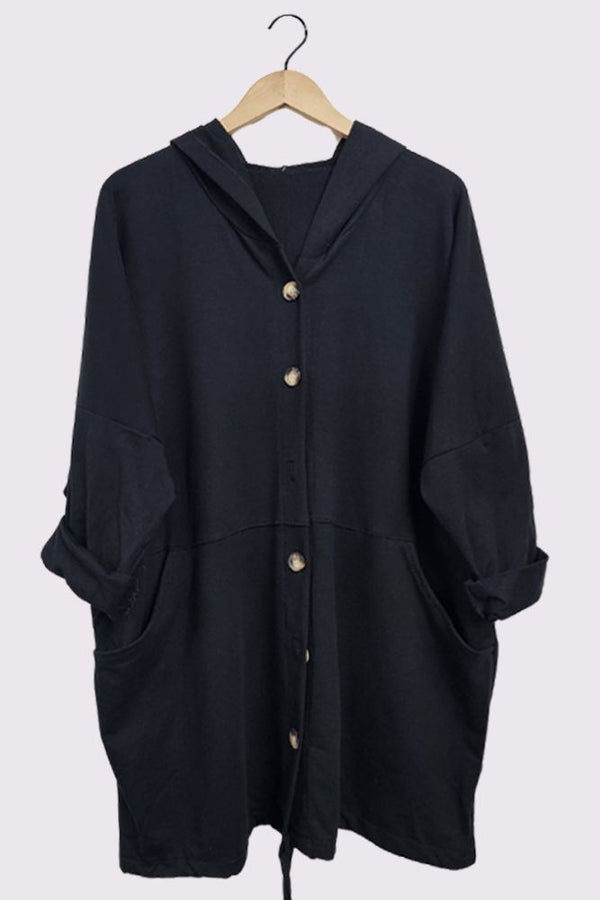 Oversized Pockets Hood String And Hem StringHooded Cotton Jacket