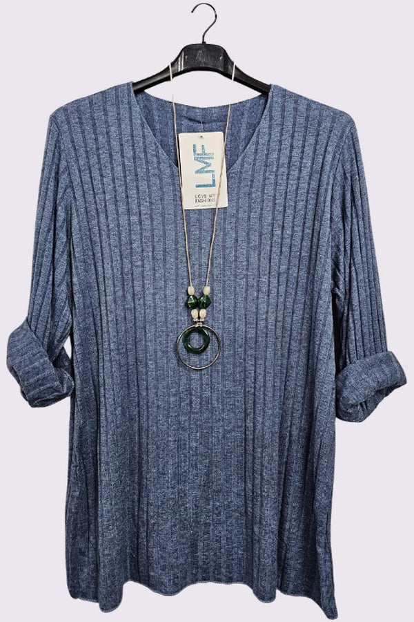 Stripe Pattern Long Sleeve Viscose Necklace Top