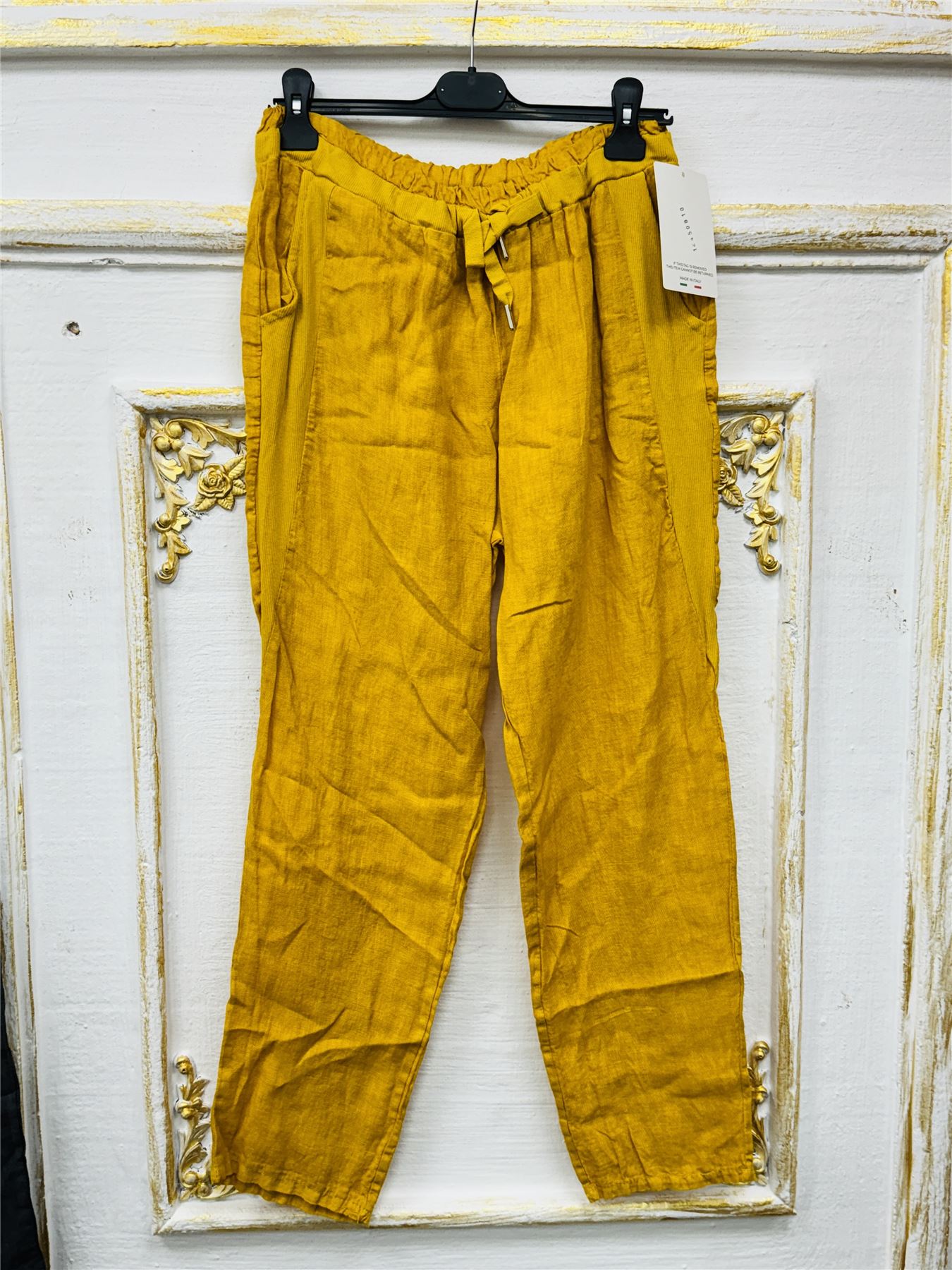 Plain Pockets Drawstring Waistband Linen Trousers