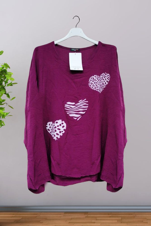 Leopard Heart Print Hanky Hem Top