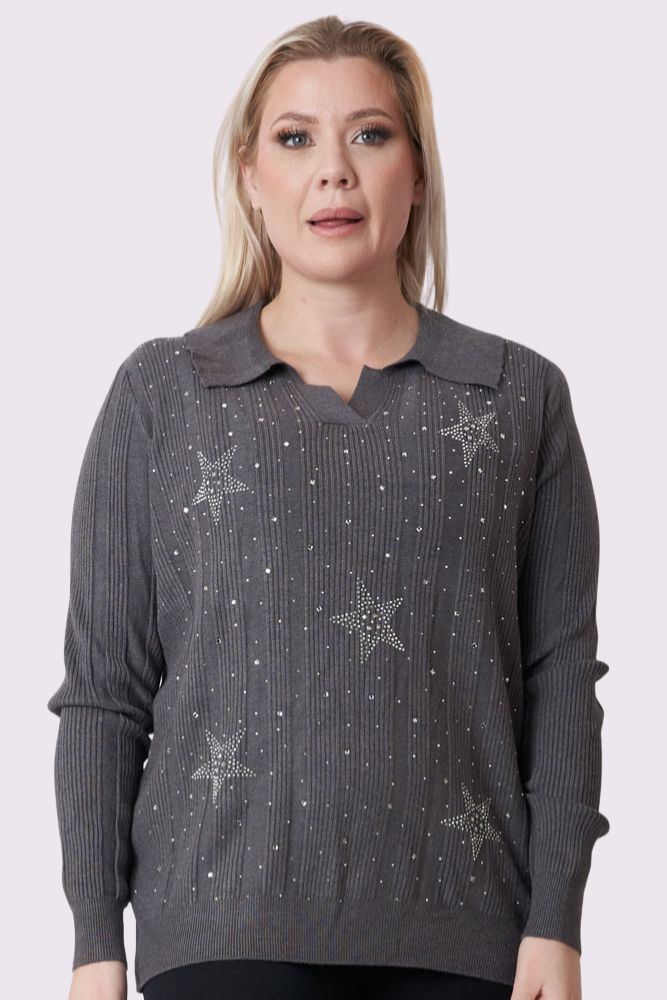 Diamante Star Pattern Knitted Top