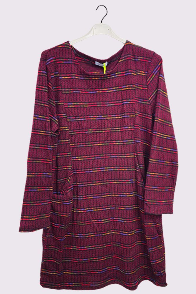 Multicoloured Stripes Front Pockets Long Sleeve Top