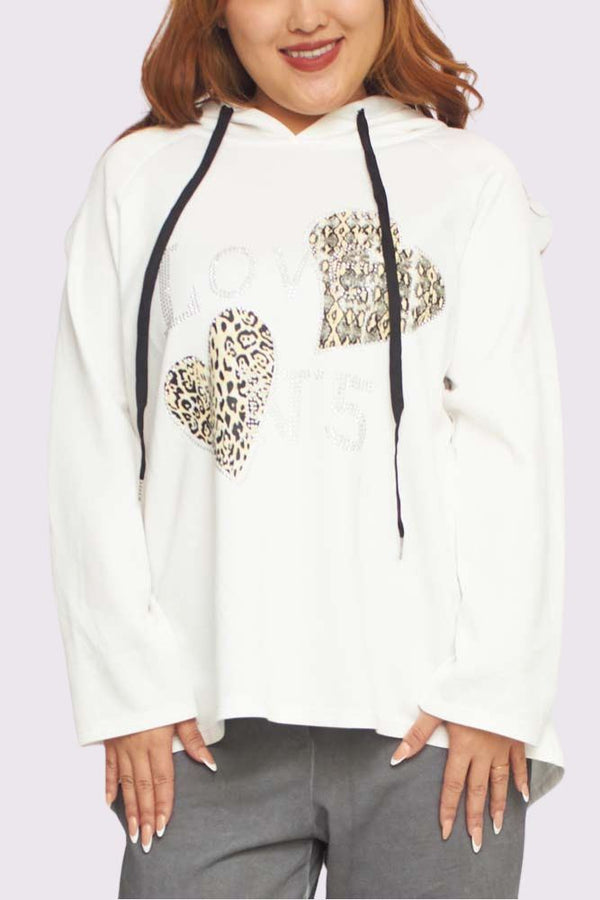 Leopard Snake Diamante Love N5 Pattern Hooded Top