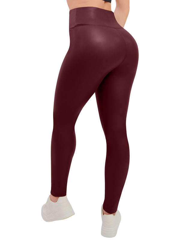 Plain Wet Look Test Fleece PU Leggings gymwear Brown