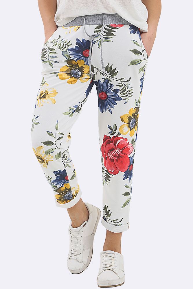 Ryleigh Cotton Big Rose Print Drawstring Trouser - Love My Fashions - Womens Fashions UK