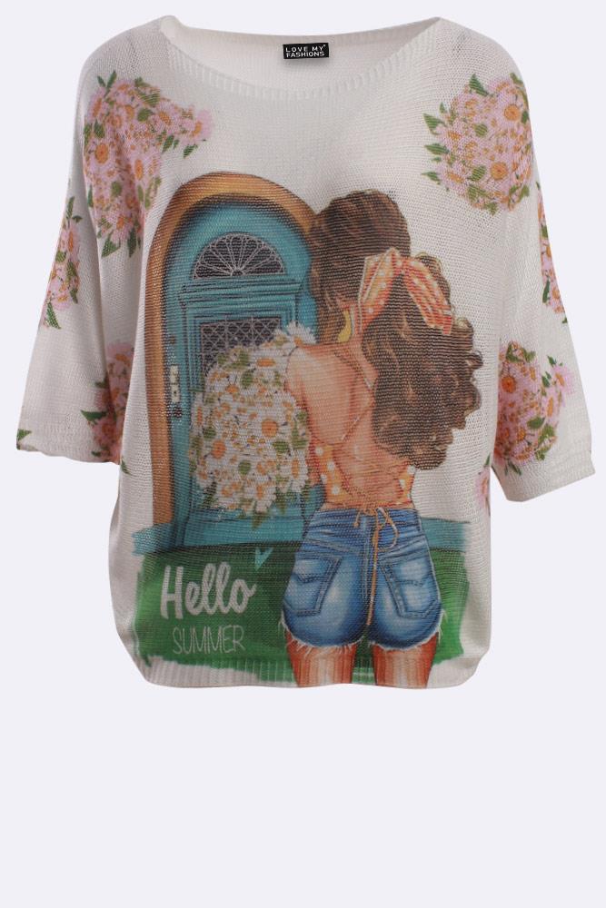 Neve Hello Summer Slogan Print Baggy Jumper - Love My Fashions - Womens Fashions UK