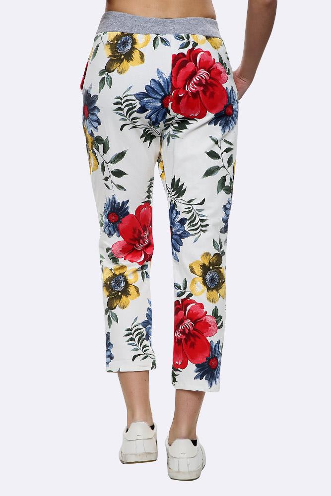 Ryleigh Cotton Big Rose Print Drawstring Trouser - Love My Fashions - Womens Fashions UK