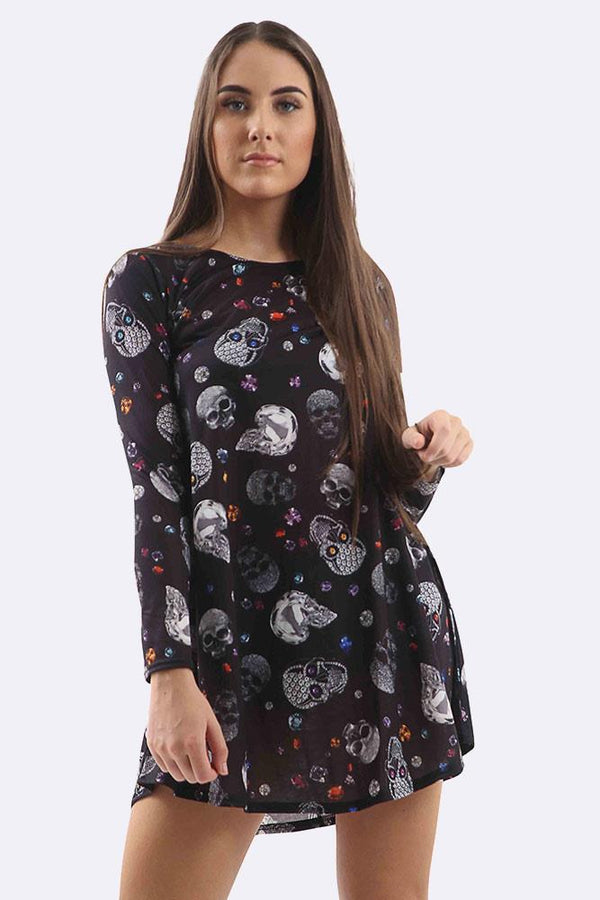 Princess Halloween Skull Black Prints Swing Dress