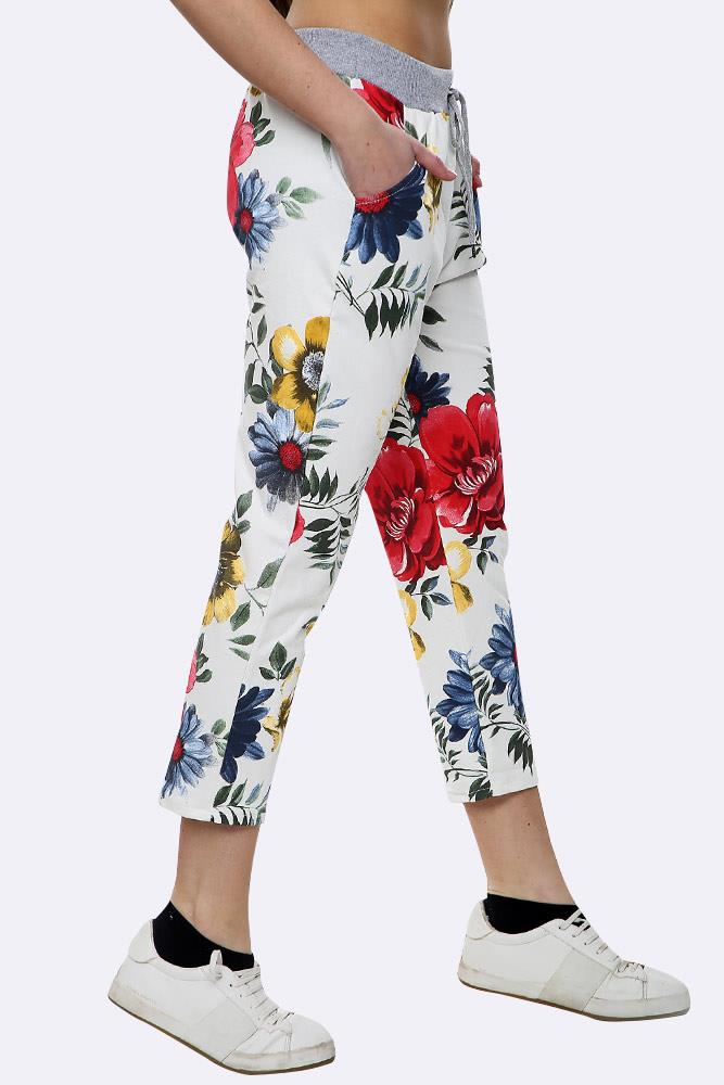 Ryleigh Cotton Big Rose Print Drawstring Trouser - Love My Fashions - Womens Fashions UK