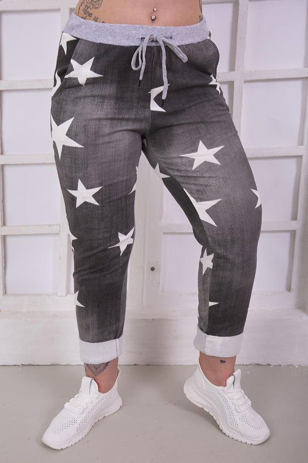 Karli Star Print Foldover Hem Trouser