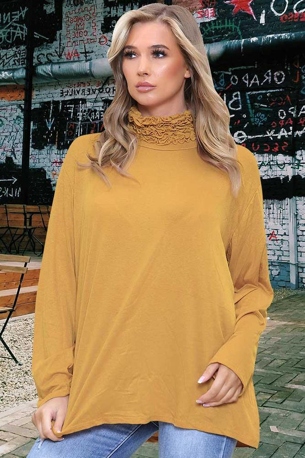 Yasmine Ruched Frill Roll Neck Top