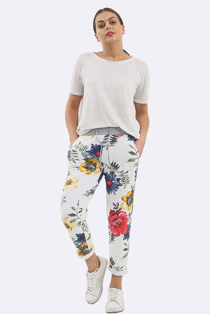 Ryleigh Cotton Big Rose Print Drawstring Trouser - Love My Fashions - Womens Fashions UK