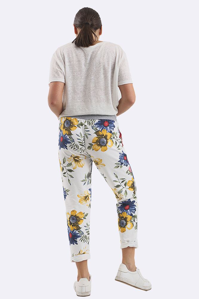 Ryleigh Cotton Big Rose Print Drawstring Trouser - Love My Fashions - Womens Fashions UK