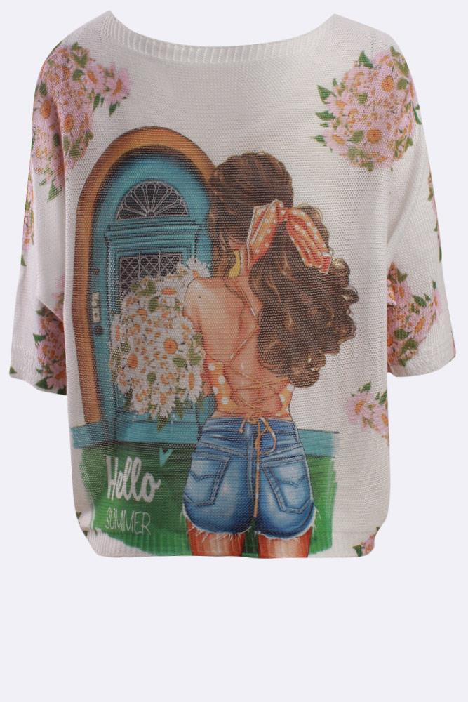 Neve Hello Summer Slogan Print Baggy Jumper - Love My Fashions - Womens Fashions UK