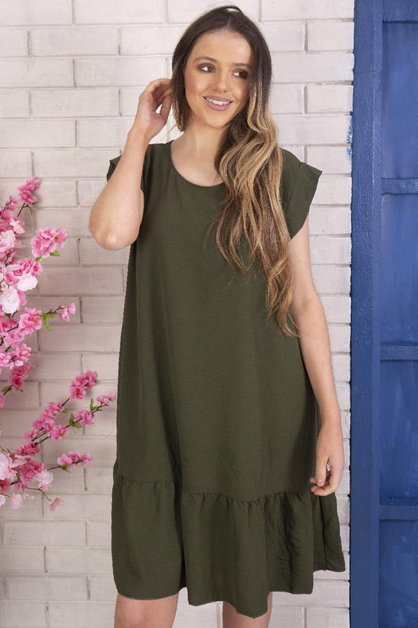 Plain Frill Hem Necklce Dress