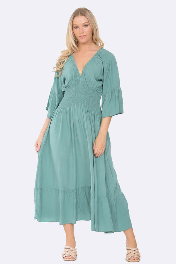 Italian Sexy Shirring Waist Maxi Dress