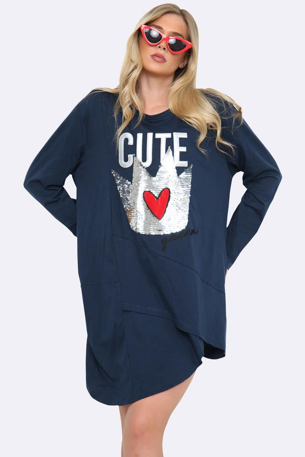 Cute Queen Sequin Motif Tunic