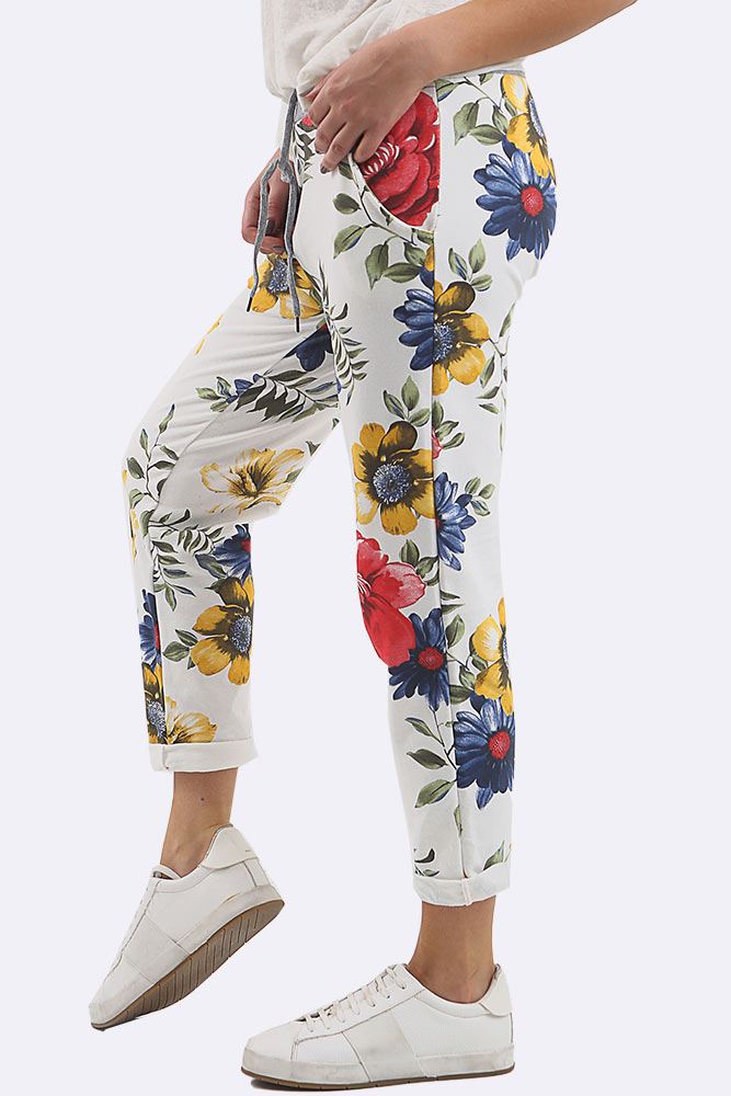 Ryleigh Cotton Big Rose Print Drawstring Trouser - Love My Fashions - Womens Fashions UK