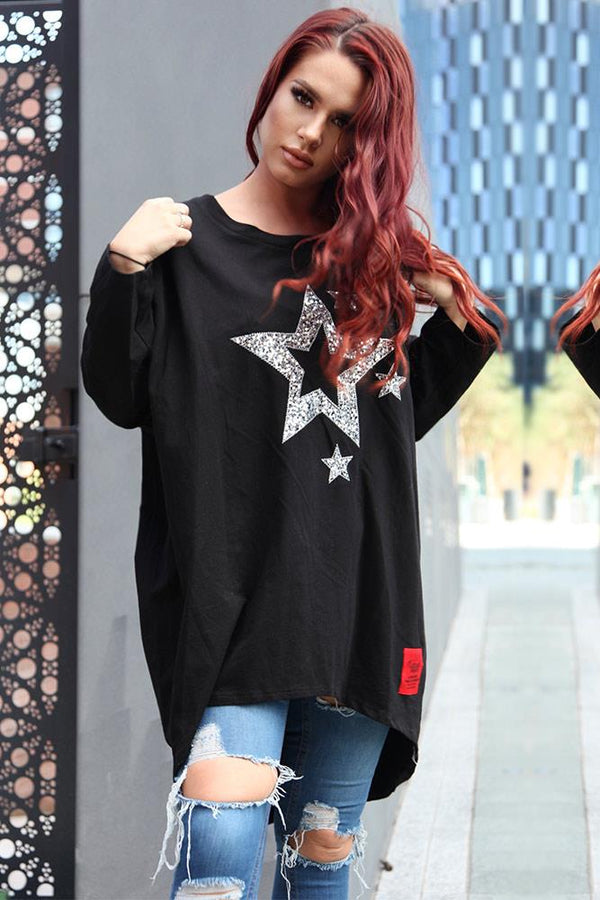 Italian Sequin Stars & Shoulder Zip detailed Top